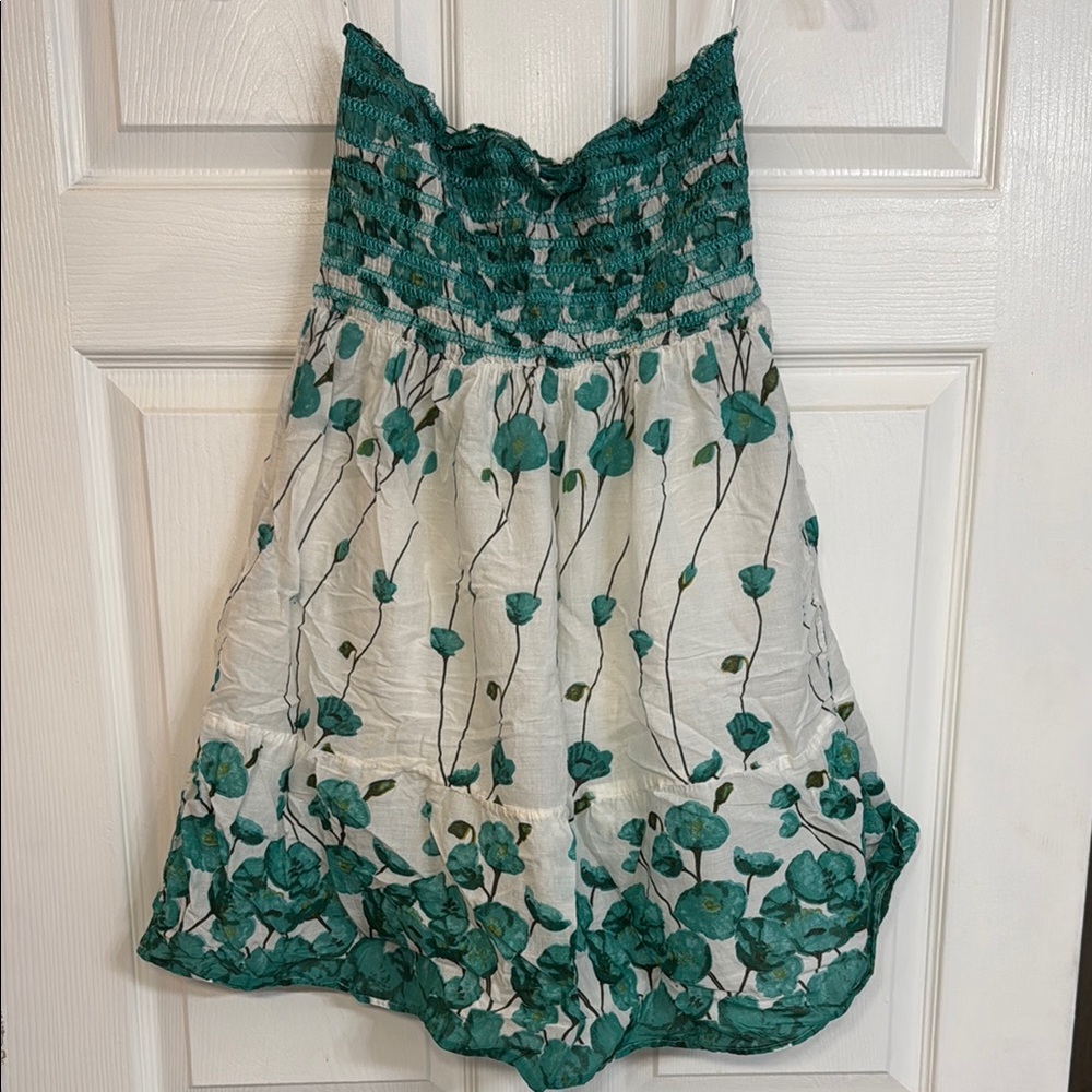 Y2K Floral Green and White Mini Dress